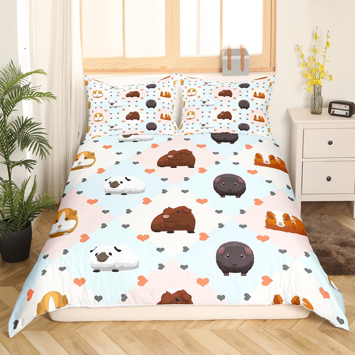 

Guinea Pig Duvet Covers for Kids Boys Girls Queen King Lightweight Quilt Cover Cute Pet Print Bedding Set Bedroom Decor No Quilt (135x200cm)