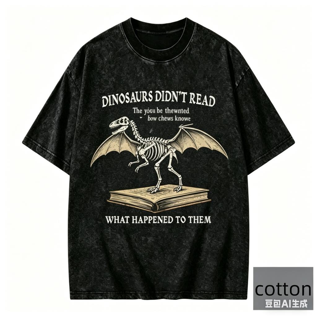 Oversize Dinosaurs Short Sleeves Tshirt Didnt Read Quote Tee Vintage Cotton Top for Women Men Unisex Trendy Casual Tee Y2k