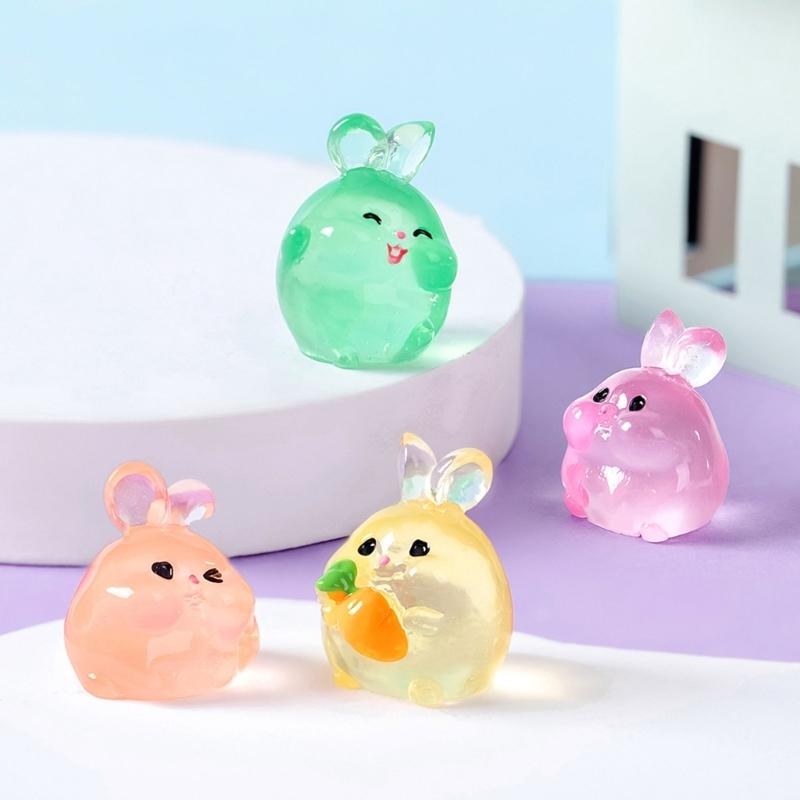6 Piece Resin Rabbit Figurine Set with Glow Feature Miniatures Rabbit Ornament for Bedroom, Living Room, Study