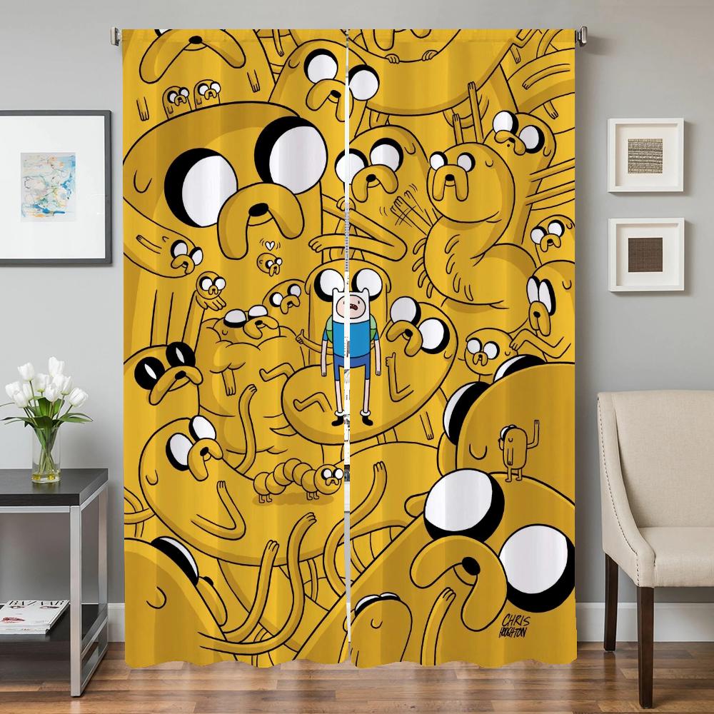 Zasłony Okienne Kuchenne do Salonu 2 Sztuki Zasłony Zaciemniające Zasłona na Drzwi A-adventure Time Przegroda Dekoracja Sypialni