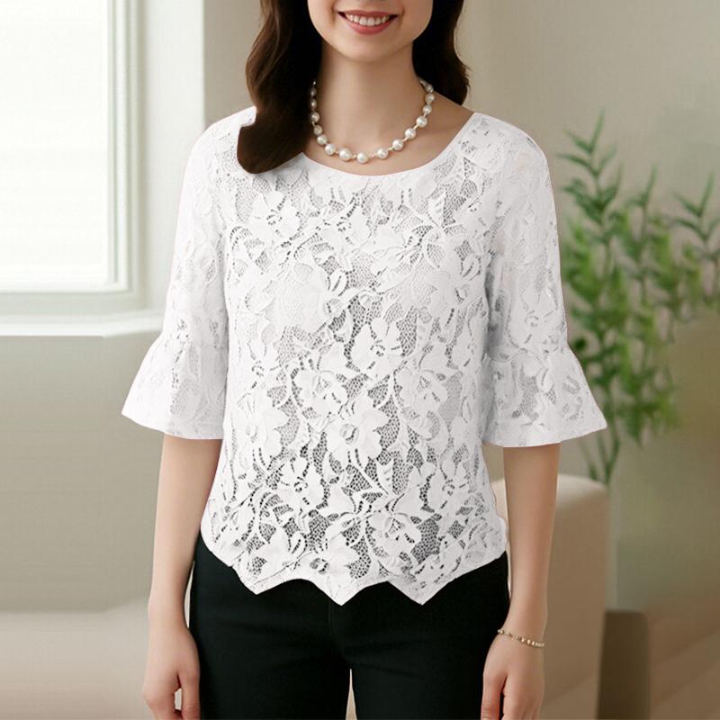 ZANZEA Women Casual Round Neck Half Sleeve Patchwork Lace Blouse