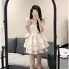 Spring and Summer French Beautiful Sweet Spice Girl Feifei Sleeve Suspender Dress Fairy Dress Waist Fluffy Dress Small Man