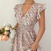 Ladies Floral Print Miniature Sleeve Waist-Cinching Maxi Hem Vacation Dress Elegant Sexy Commute Appropriate