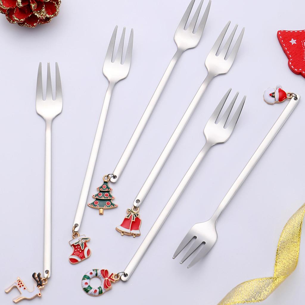 Stainless Steel Material Fruit Forks Christmas Snack Dessert Forks Food Pick Set