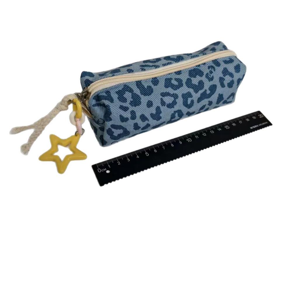 Leopard Print Canvas Pencil Case - Large Capacity for Students