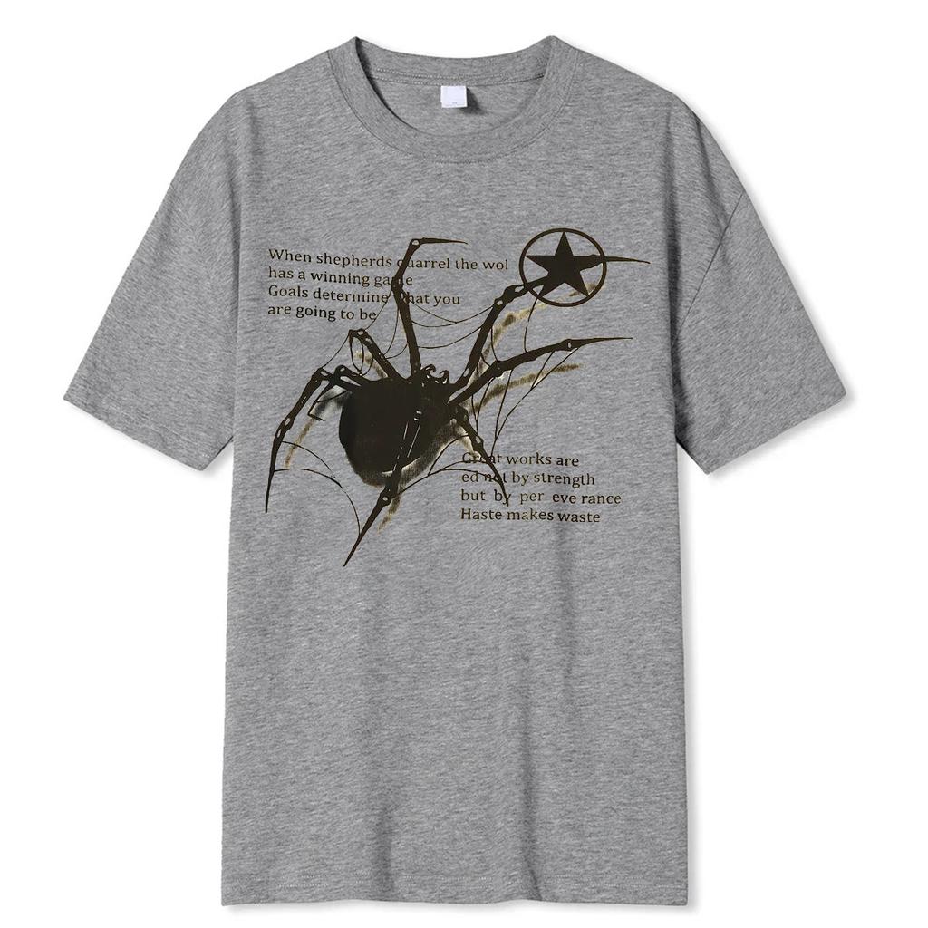 Americké retro pouliční grafické tričko s pavoukem pro muže a ženy letní volný vysokoškolský styl pro páry top s krátkým rukávem y2k