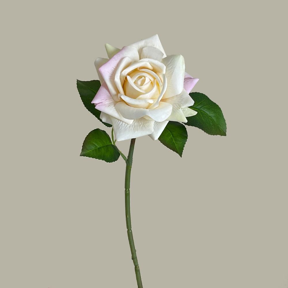 Multicolor Rose Artificial Flower Single Stem Green Leaves Faux Flower Photo Props Silk Petals Simulation Flower