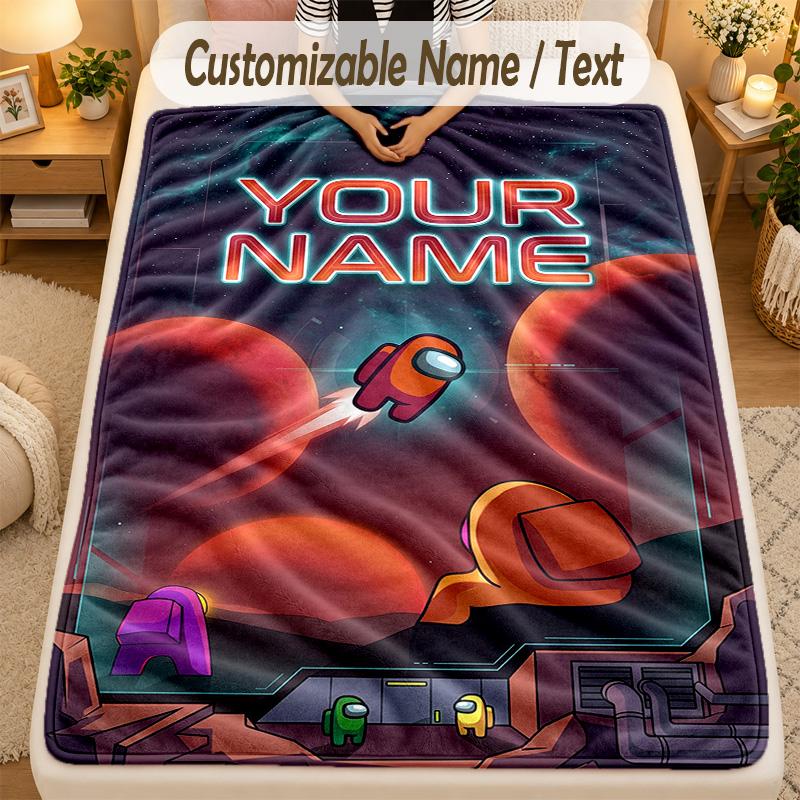 Flannel BlanketAmong Us Custom Name Text Personalized Soft Warm Throw Blanket Home Decor Gift
