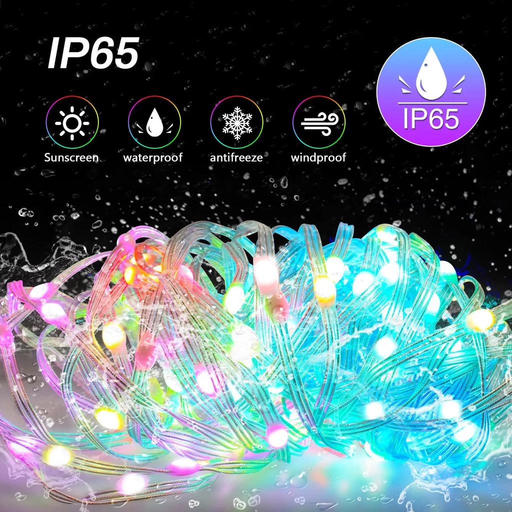 WS2812B Bluetooth LED String Fairy Lights Dreamcolor RGBIC DIY Party Festival Tree Lights Wedding Decoration Garland USB Lamp