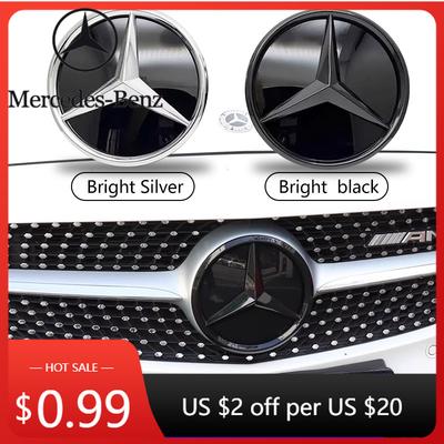 MPQ1 Hot Car Sticker 3d Chrome Black Star Logo Car Front Grille Emblem For Mercedes Benz W205 W212 W207 A B C E SLK GLK CLA CLS Viano