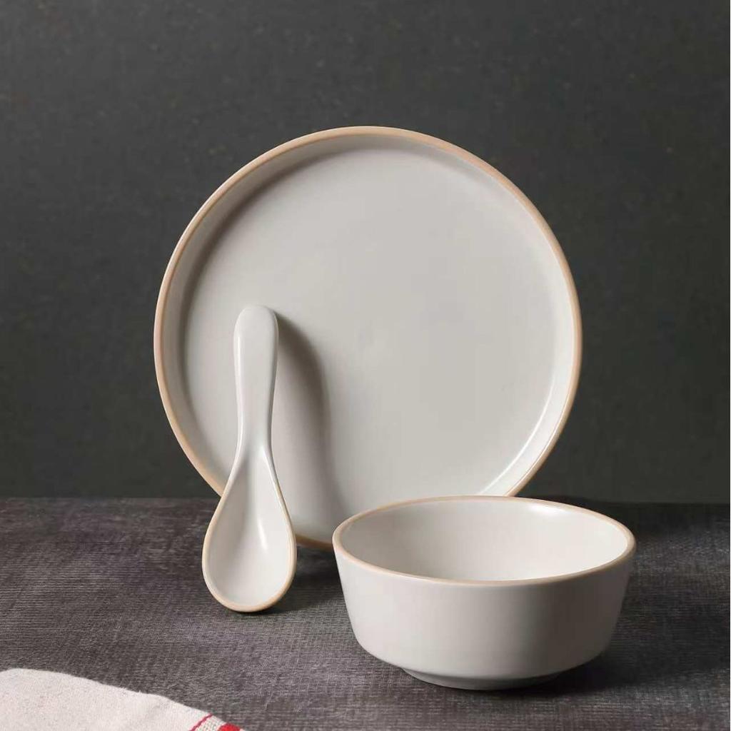 New Chinese-Style Ceramic Tableware Set Household Simple Bucket-Shaped Bowl Tableware Set Matte High-Value Dishes