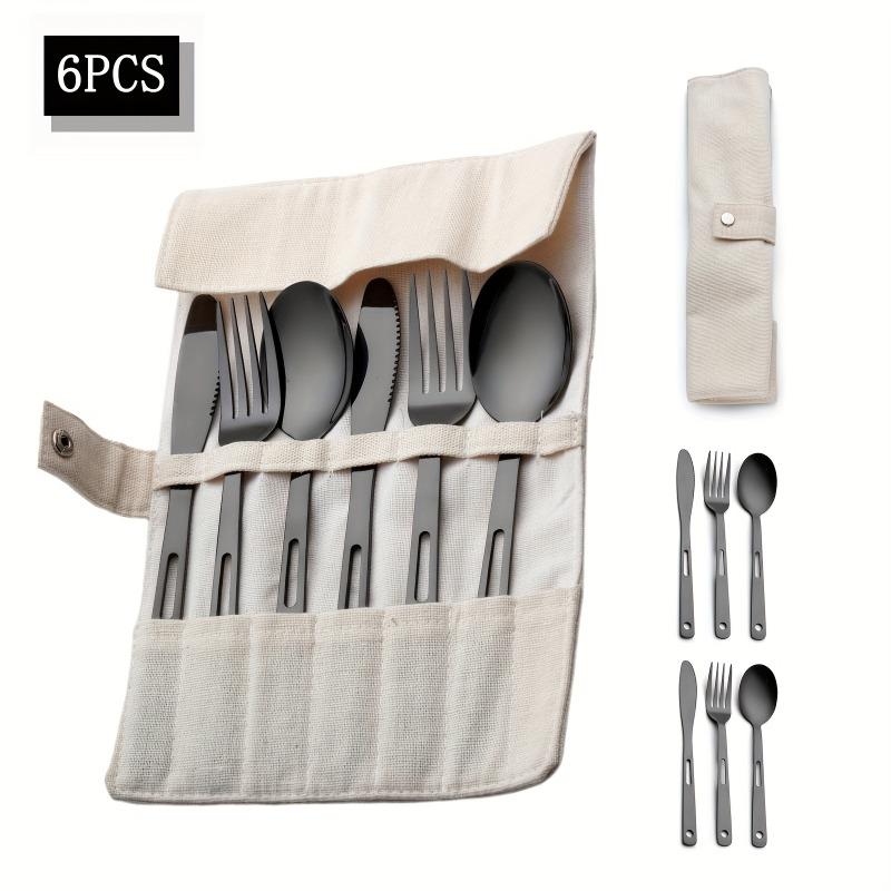 6-Piece Stainless Steel Outdoor Tableware Set Durable Portable and Easy To Clean Cutlery for Camping Picnic.