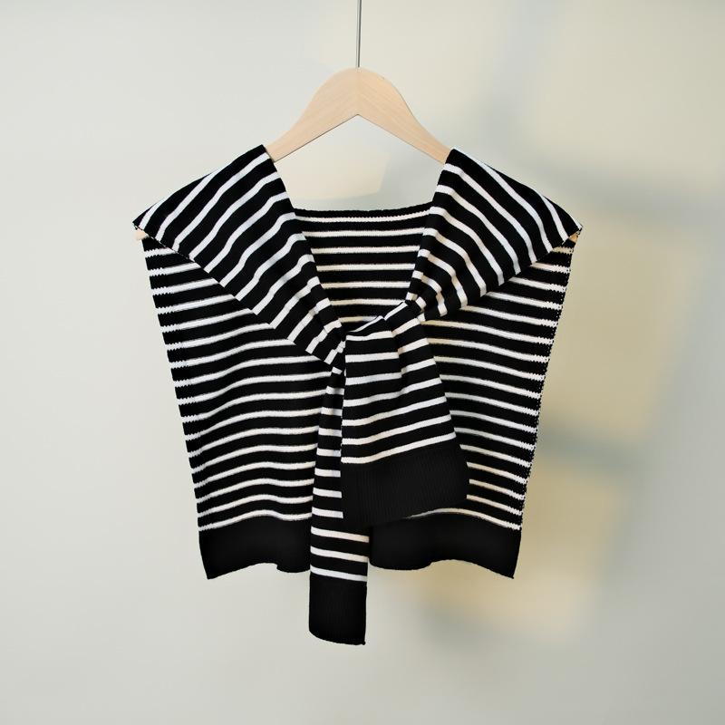 Korean Style Striped Knitted Neck Scarf Casual Women Shawl For Daily Outfit