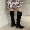 2.5CM-6.5CM niche design thin knight boots 2025 autumn new pointed thick heel but knee boots
