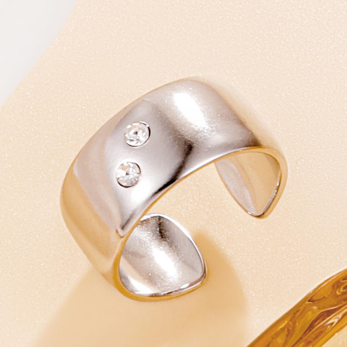 Rhinestone Inlaid Open Ring: Women s 18K Gold-Plated Stainless Steel Wide Band