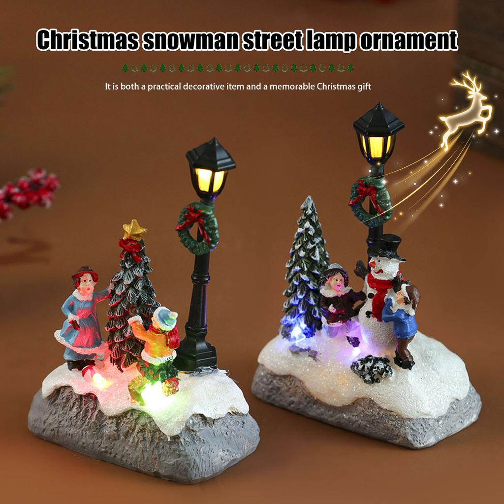 1Pc Glowing Christmas Village Resin Ornament with LED Light Xmas Village Ornament for Xmas Party Festive Decorations