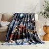 Cozy Flannel Christmas Blanket with Santa & Reindeer Print Train Scene - Soft, Warm, Reversible Throw for Sofa, Bed, Camping