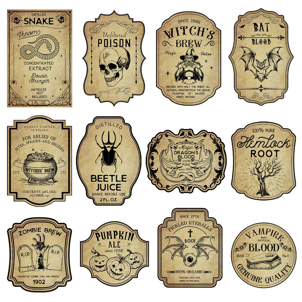 Vintage Wine Halloween Bottle Stickers With Adhesive Labels For Party Decor