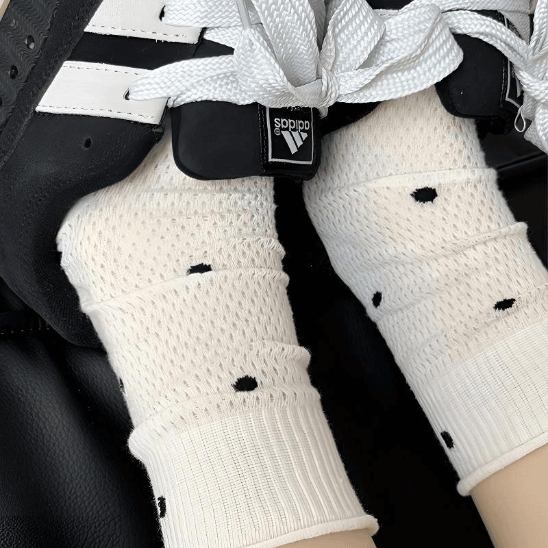 Socks Female Sweet Mary Jane Round Polka Dot Mesh Breathable Curling Pile