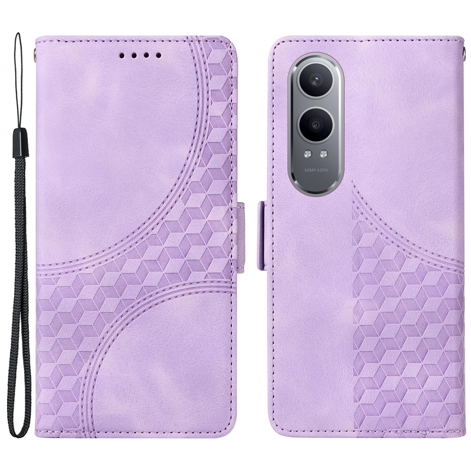 

Для OnePlus Nord CE4 Lite 5G/Oppo K12x 5G (Китай) Кожаные чехлы-кошельки с ромбовидным тиснением, чехол-подставка для телефона с ремешком Purple