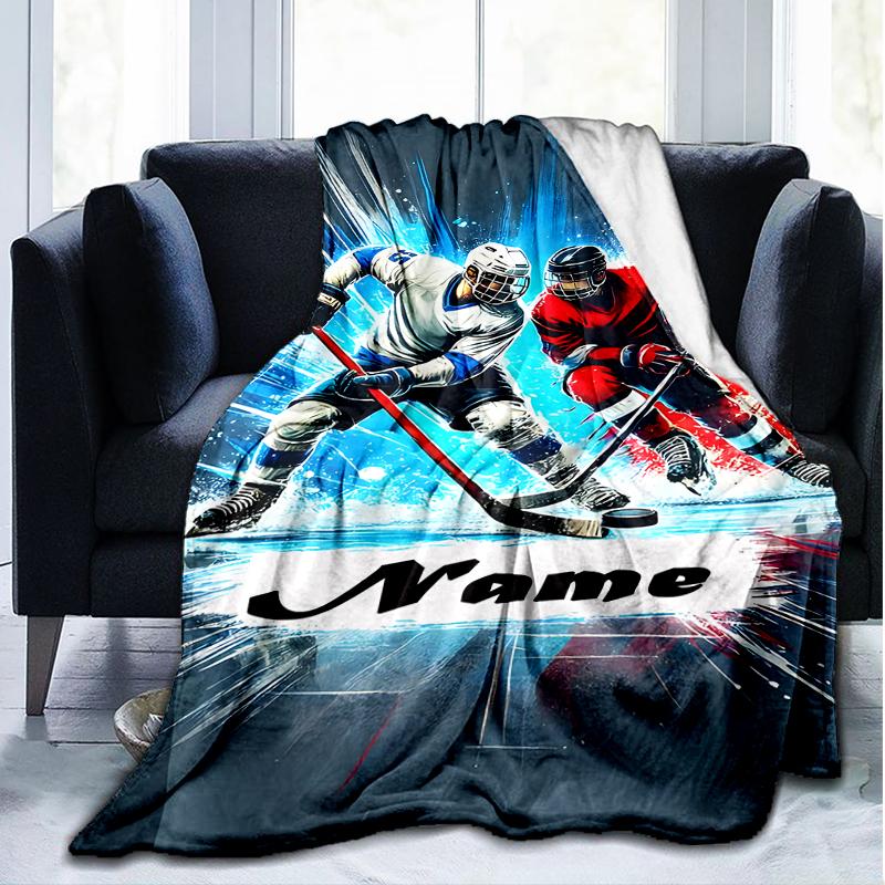 1PC Custom Name Hockey Players Action outdooor Flannel blankets Throw Blanket All-Season Throw Gift Bedspread for Couch, Bed, Camping Holiday Birthda