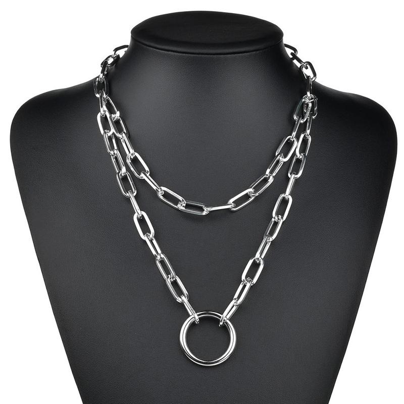 Cute Simple Chain Link Lock Necklace Pendant Women Silver Color Fashion Goth Jewelry Party Punk Maxi Collier Long Necklace Gift