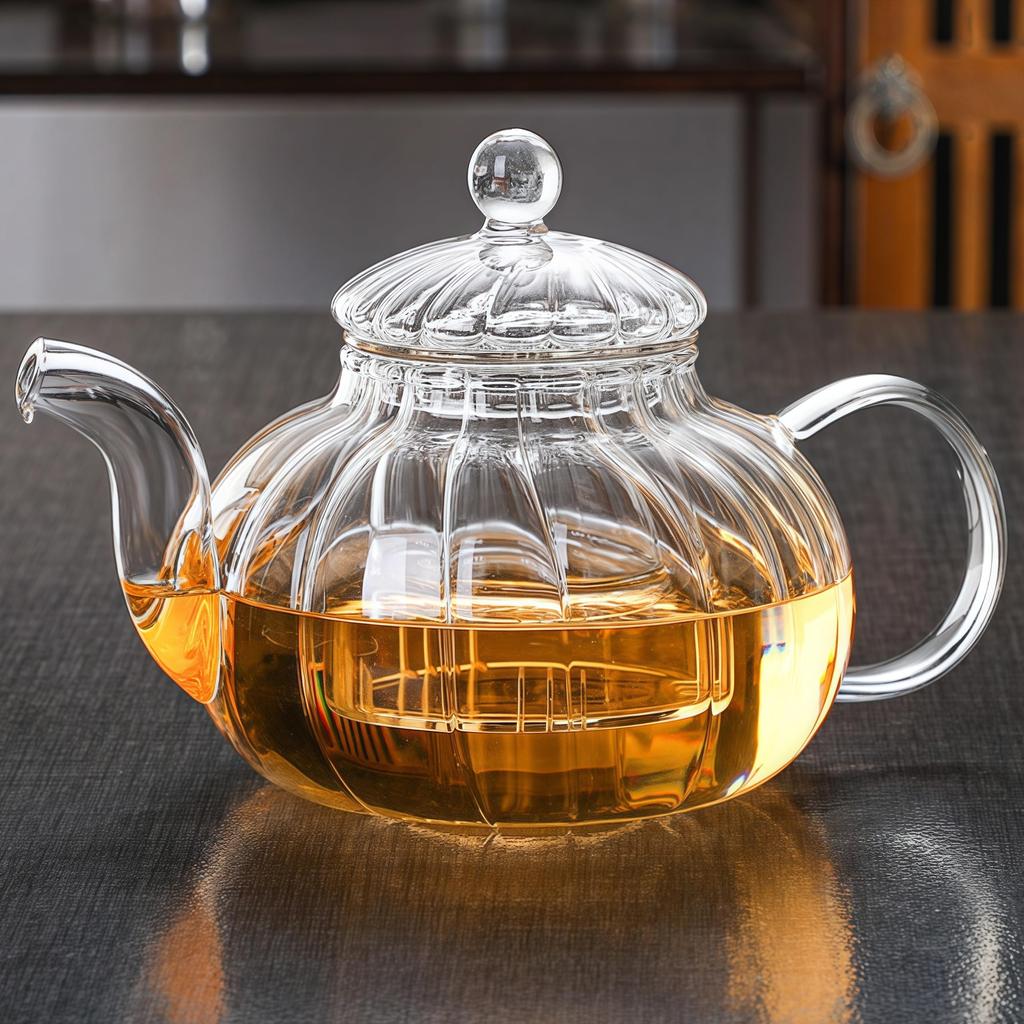 Transparent Pumpkin-Shaped Glass Teapot and Tea Warmer Set, 600ml Capacity, Includes Tea Strainer, Teapot, Pot Warmer, and Candle Holder. Stylish