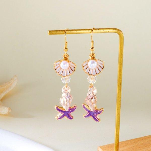 Natural Shell Alloy Earrings With Electroplating For Trendy Beach Party Accessories