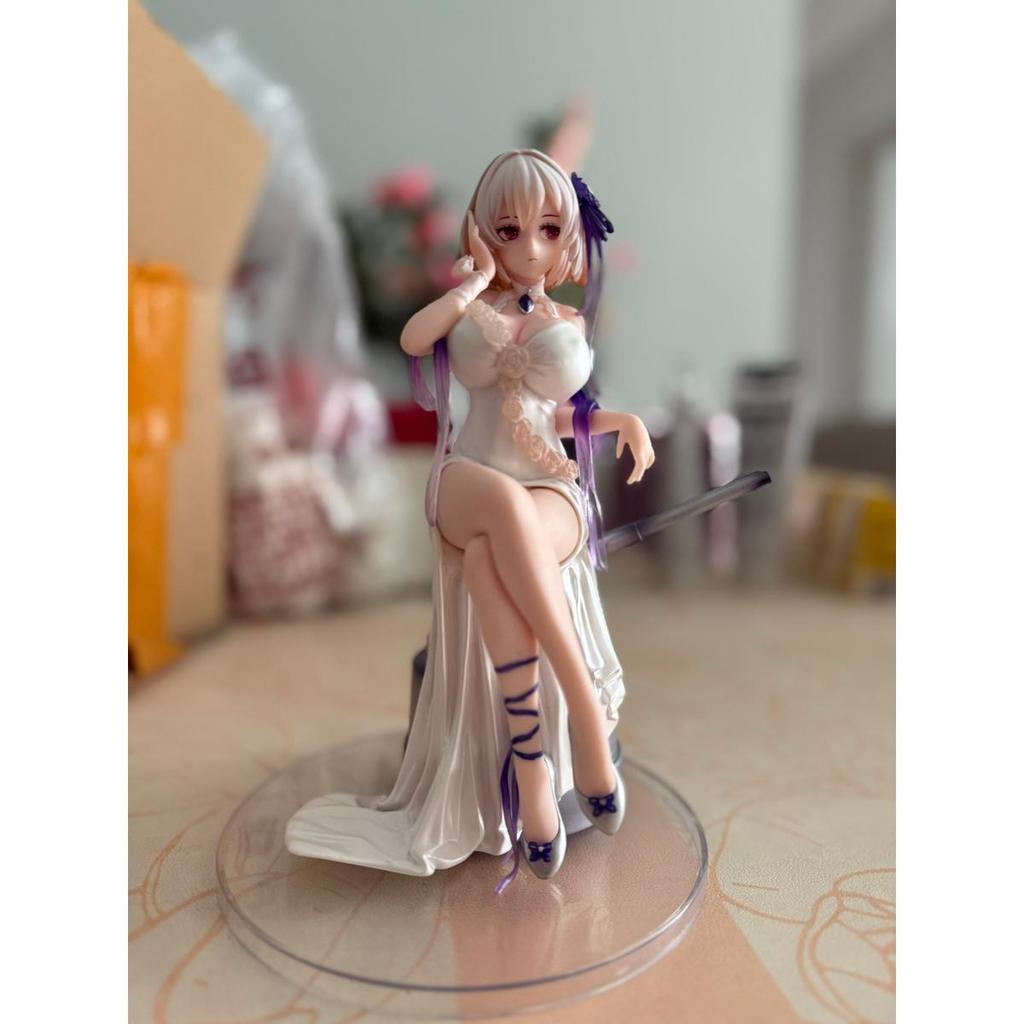 Sirius Pure White Rose Figurine, Anime/2D Game Girl in Sitting Dress, Ship Girl Model Ornament
