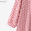 ZANZEA Women Casual Round Neck Grid Print Loose 3/4 Sleeve Blouse