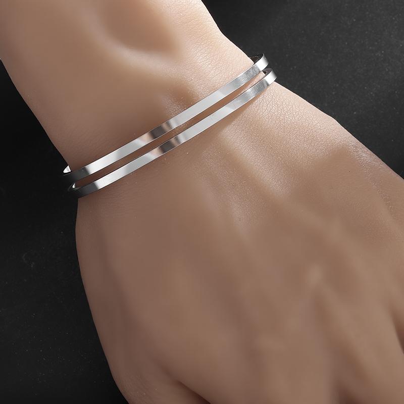 High-Quality Double-Layer Glossy Simple Titanium Steel Open Bracelet Men's and Women's Two-Color Cuff Bracelet Couple Jewelry