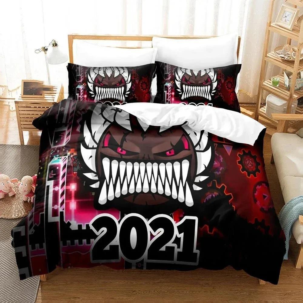 3D Print Cartoon Game Geometry Dash Bedding Set Duvet Cover Bed Set Quilt Cover Pillowcase Comforter King Queen Size Boys Adult