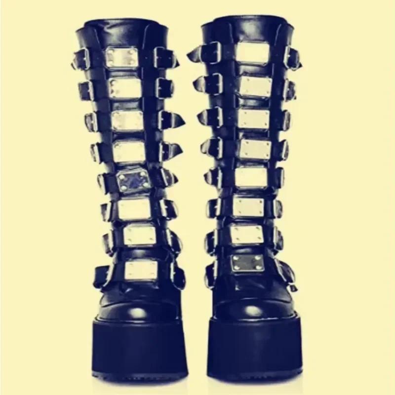 Women's Boots Plus Size Platform Thick Heel Boots Women Punk Gothic Black Buckle Shoes Woman 2025 Fashion Women's Boots Outdoor