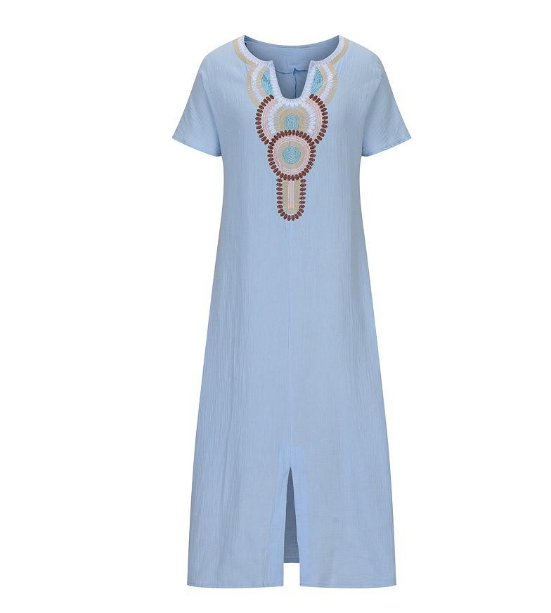 

Платье с вышитым разрезом M светло-синий