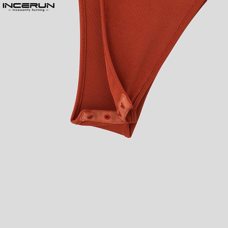 INCERUN Men Deep U Neck Sleeveless Bodysuits Fitted Home Briefs Jumpsuits