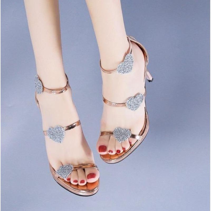 Fashion Back zipper sandals summer round head rhinestone one-line buckle bag with women's stiletto heels