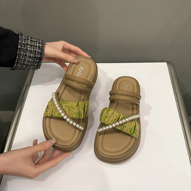 

Guofeng two-wearing slippers women s 2025 new summer thick-soled non-slip outer wear sandals soft-soled with skirts and sandals 40 зелёный