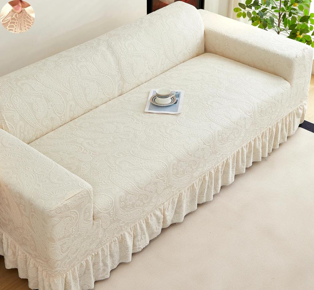 Non-slip Stretch Couch Cover 1/2/3/4 Seater Jacquard Solid Color Sofa Cover With Skirt for Bedroom Office Living Room Home Decor