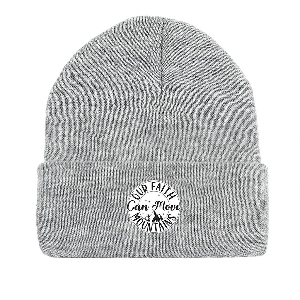 FAITH MOVE MOUNTAINS" Print Knitted Hat Beanie, Text Skullies Beanies Fit Thermal Headwear Pompom Beanies Knit Cap Beanie
