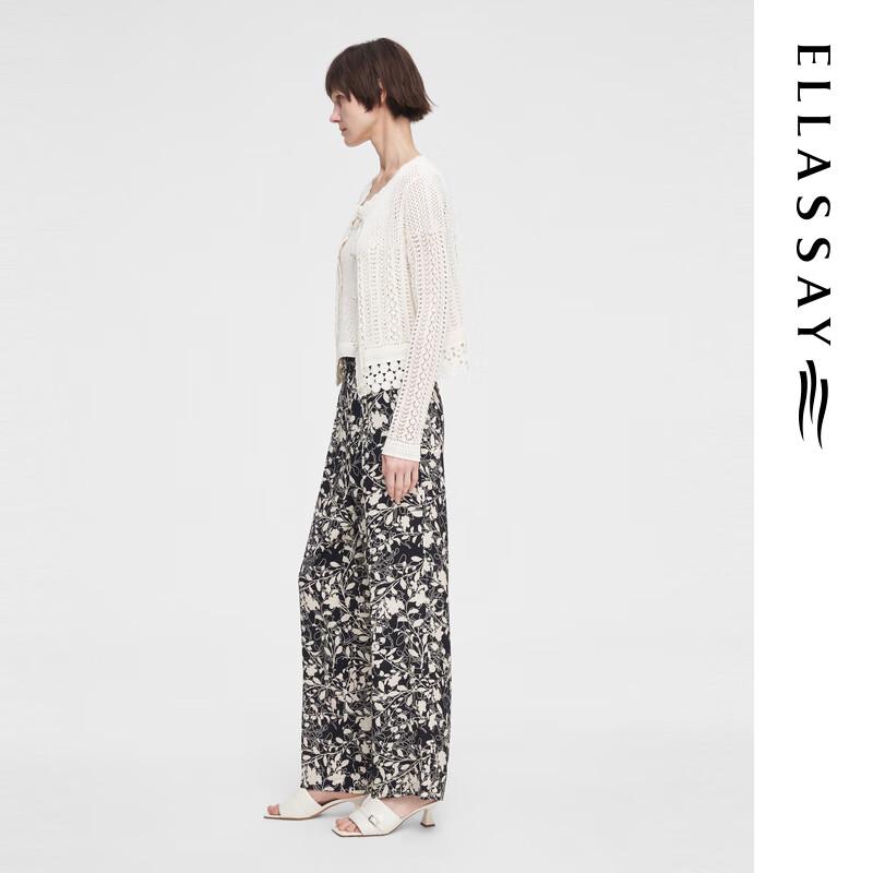 ELLASSAY Women's Subtle Print 100% Silk Wide-Leg Pants