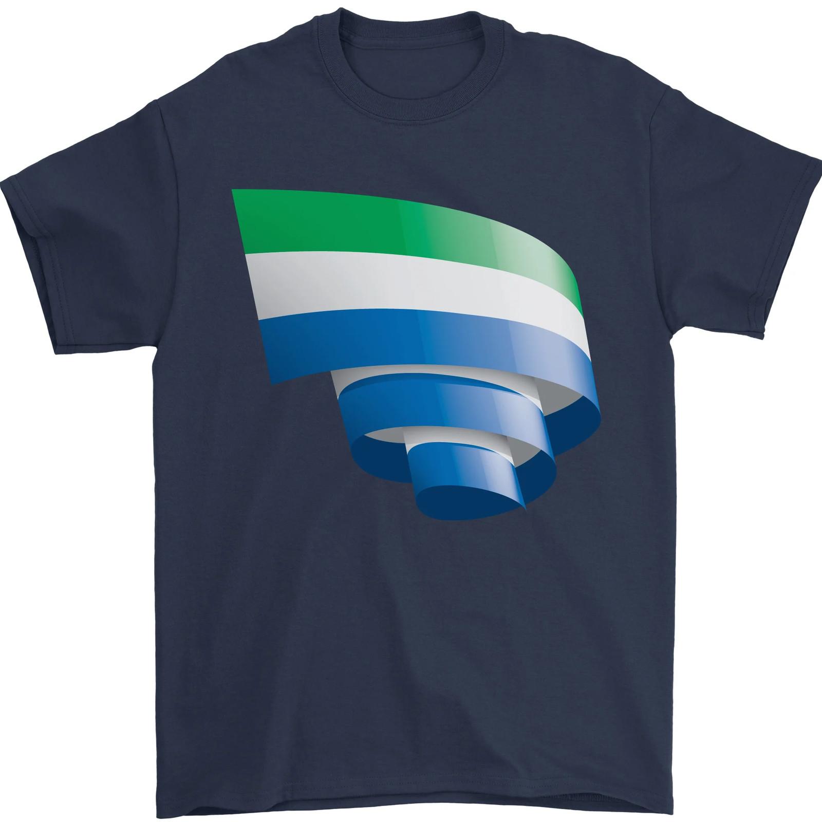 Curled Sierra Leone Flag Leonian Day Football Mens T-Shirt 100% Cotton 4XL
