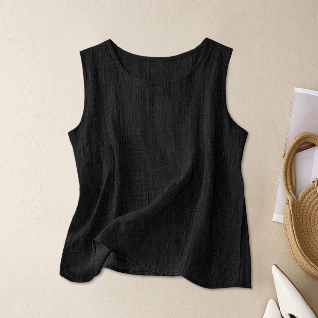Women’s Textured Cotton Tank Top Crew Neck Sleeveless Relaxed Fit Casual Shirt Lightweight Summer Blouse for Daily Wear Work Travel Layering