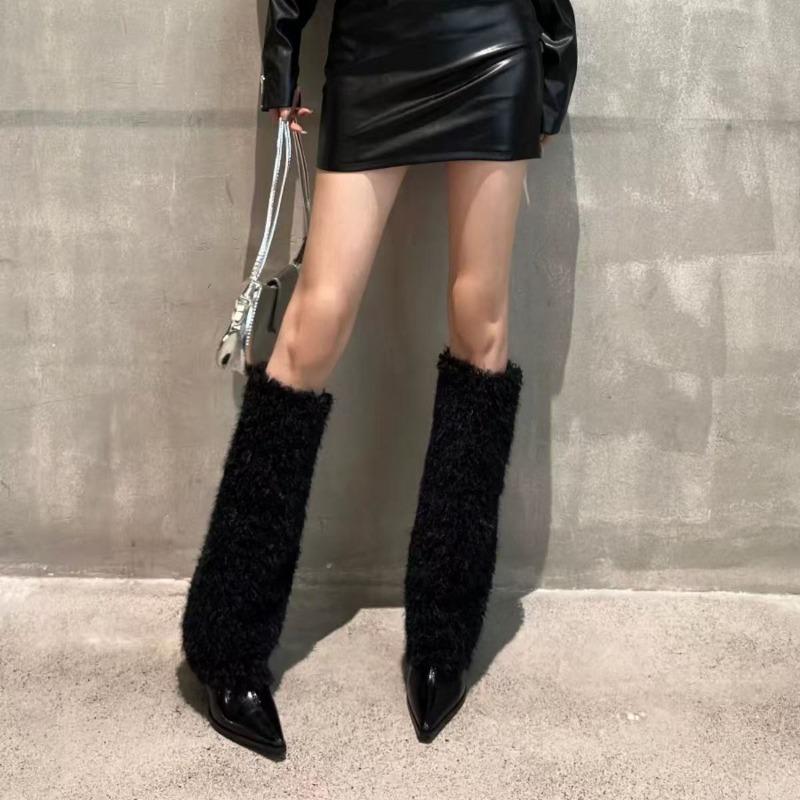 The 2025 Autumn/winter New Style of Fashionable and Warm Furry Pointed-toe Thin-heeled Stylish Long-sleeved Fashion Boots