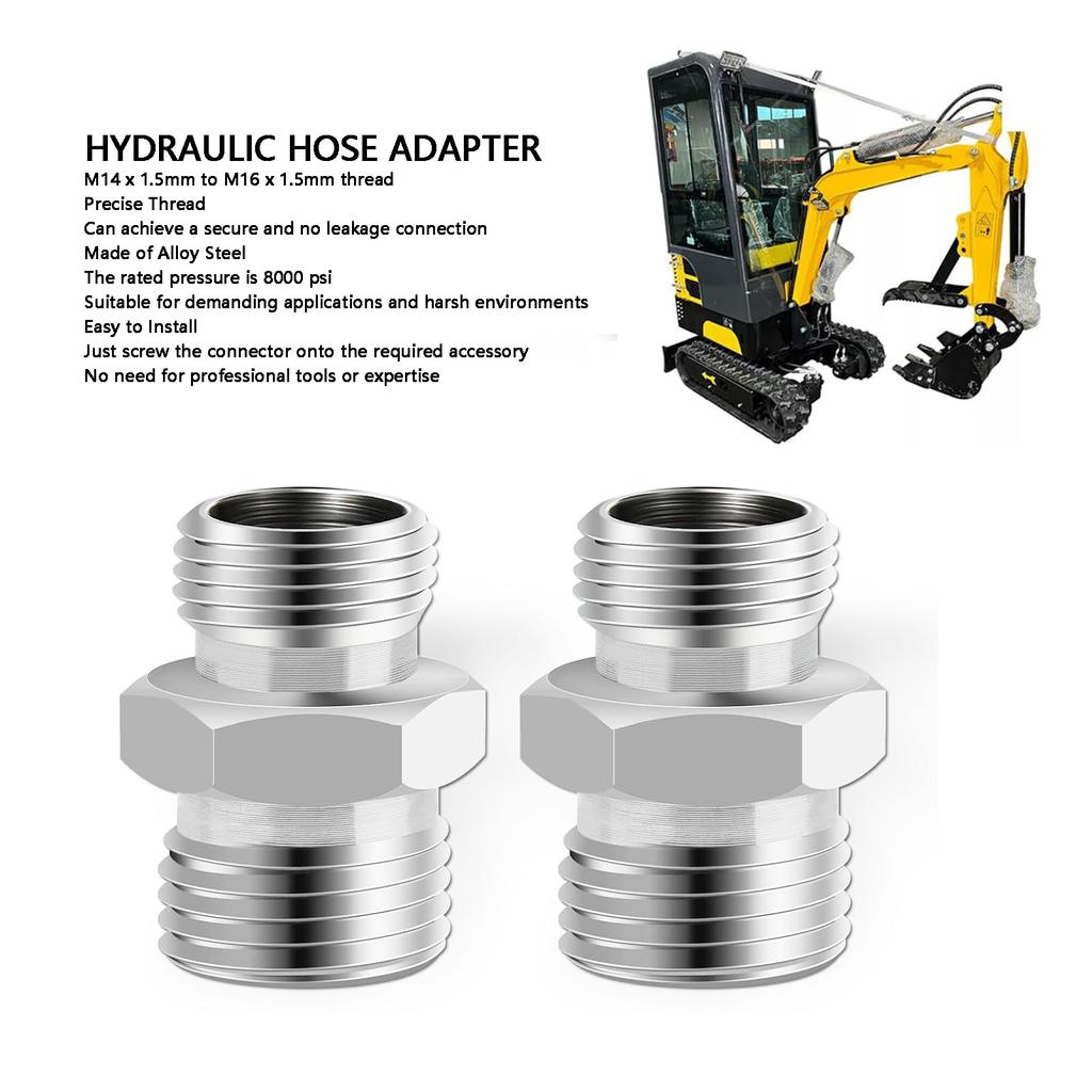 Hydraulic Hose Thread Connector M14 to M16 Hose Fitting Suitable for AGT Small Excavator Hydraulic Hose Thread Connector