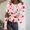 Women's Casual And Fashionable Round,neck Long,sleeved Ribbed Top With Valentine's Day Print.