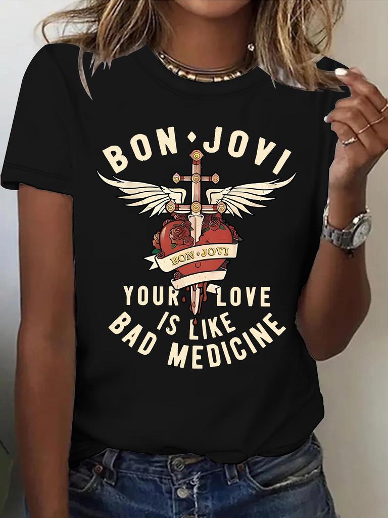 Bon Jovi Women's Short Sleeve Summer T-shirt Top - New Fashion