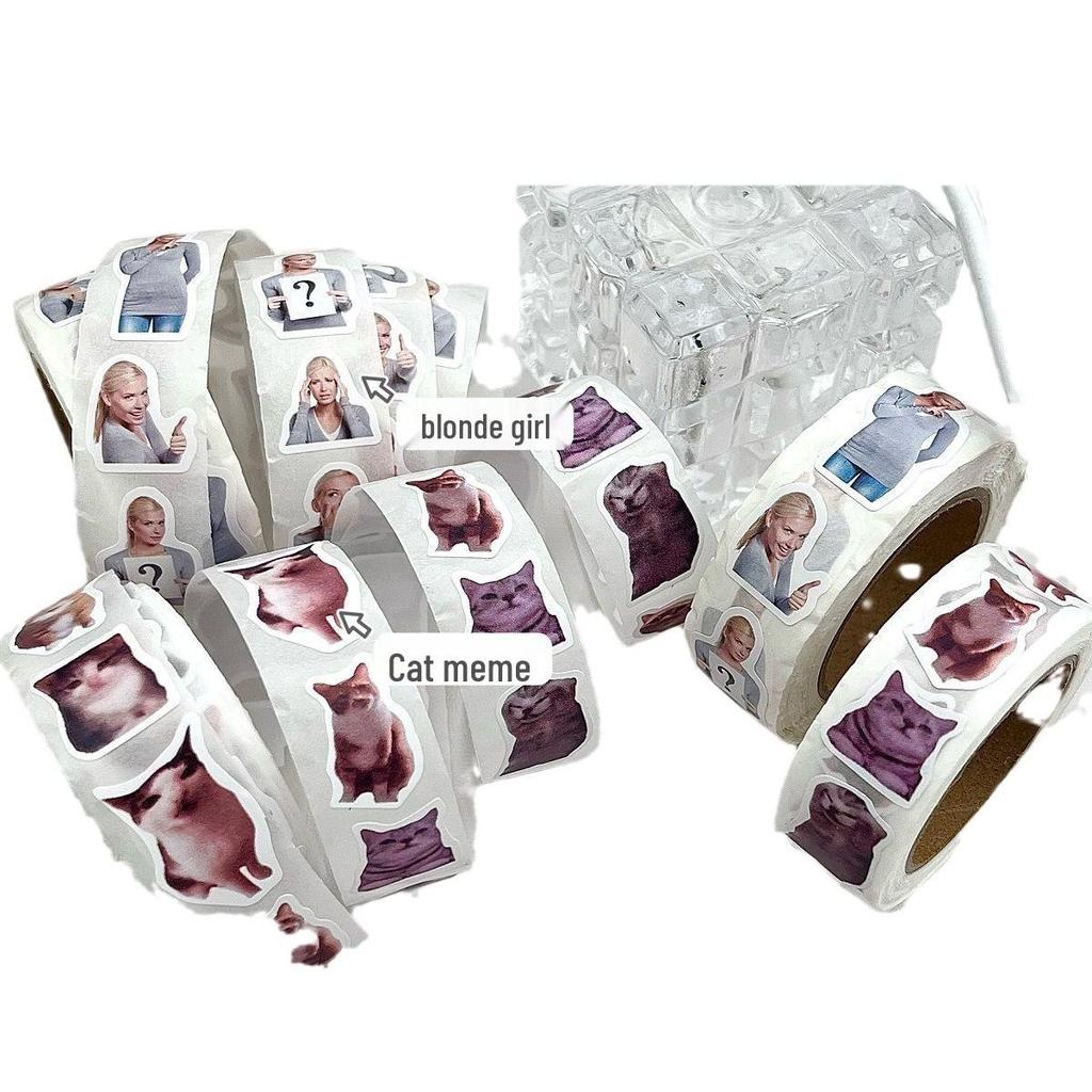 Blonde Curly Cat Meme Sticker: Cute, Creative, Abstract Decoration for Students