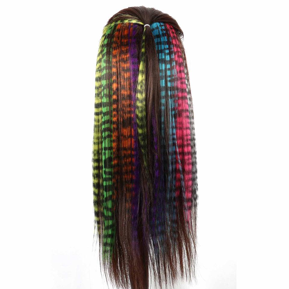 Feather Hair Extensions Farget syntetisk klips i håret Feather Colorful False Hair Extension Blandet farge rett hår for kvinner