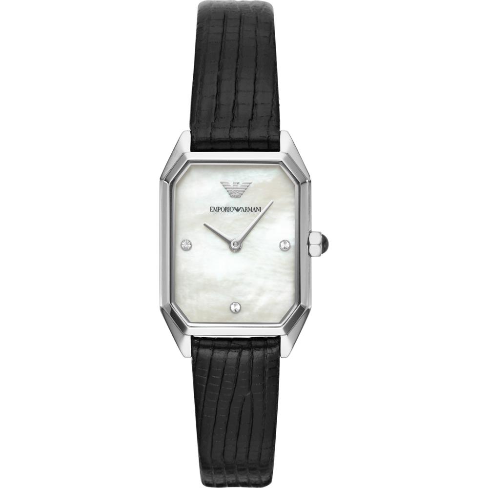 

Emporio Armani Gioia Mother of pearl Black Leather Ladies Quartz Watch AR11148 мать жемчужного