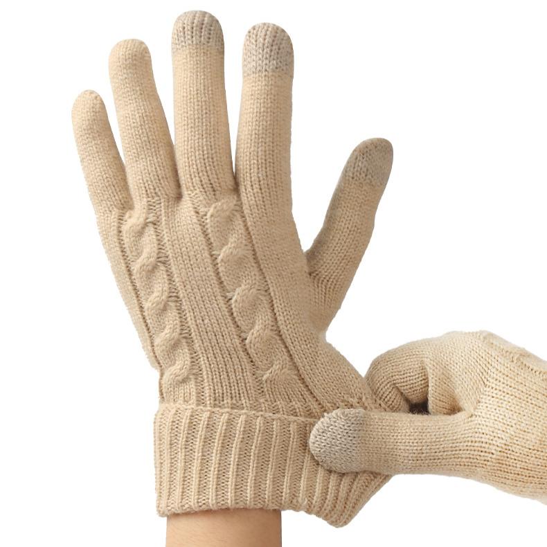 Gestrickte Handschuhe für Damen Herbst und Winter Warme und Kältebeständige Handschuhe Outdoor Einfarbige Wollhandschuhe Touchscreen-Handschuhe